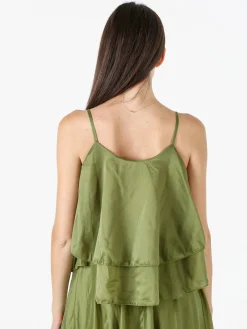 Solada Top donna leggero con spalline strette e balza - oliva