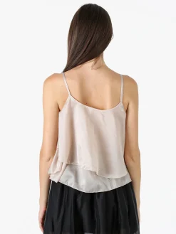 Solada Top donna leggero con spalline strette e balza - beige