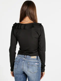 Solada Top donna maniche lunghe con scollo a volant - nero