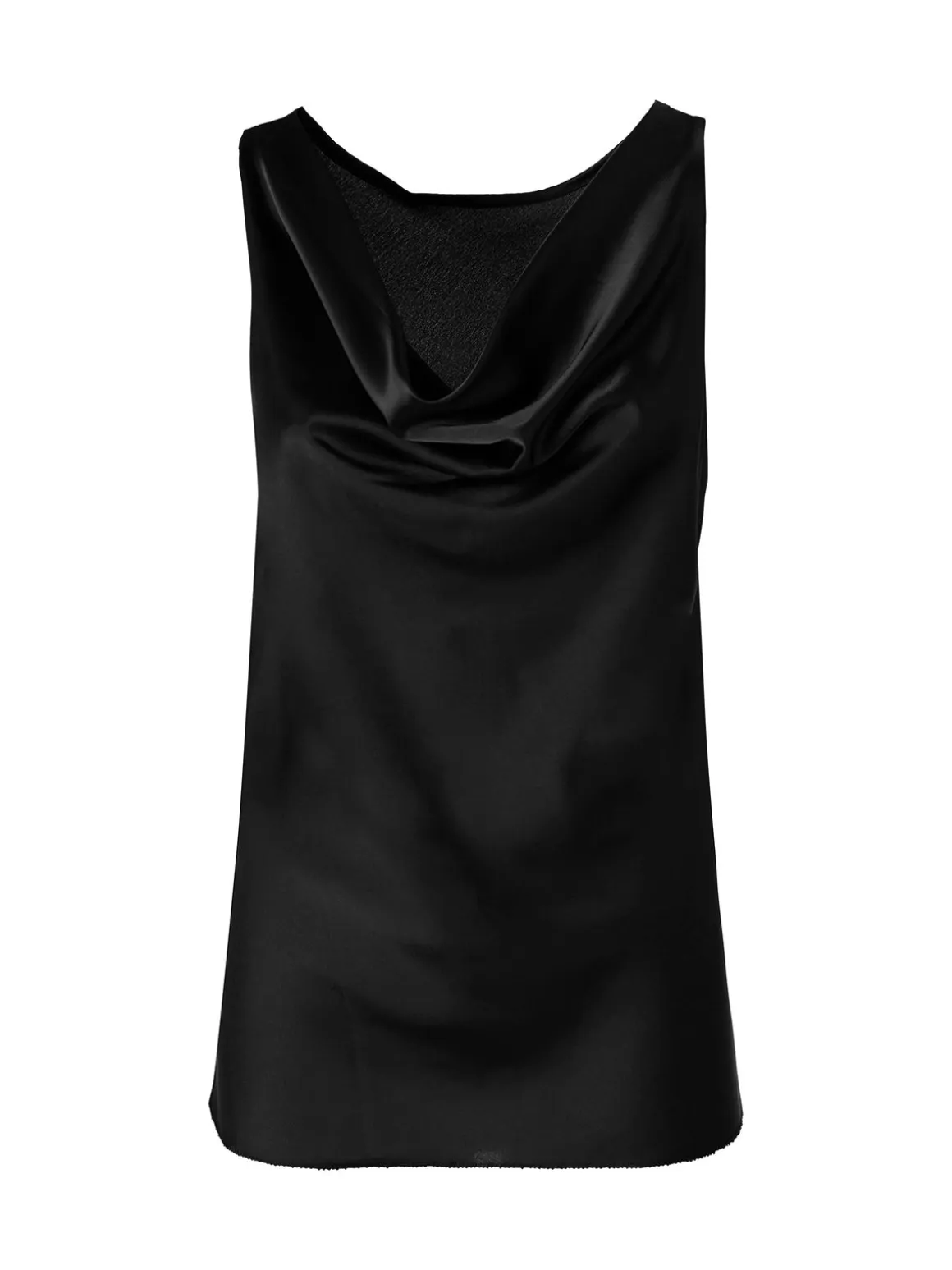 Solada Top donna smanicato con scollo a cascata in tessuto effetto raso - nero