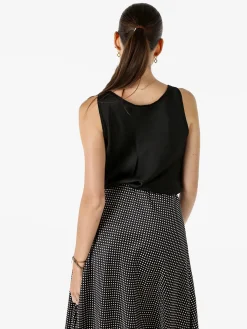Solada Top donna smanicato con scollo a cascata in tessuto effetto raso - nero