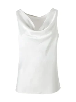 Solada Top donna smanicato con scollo a cascata in tessuto effetto raso - bianco