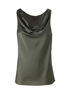 Solada Top donna smanicato con scollo a cascata in tessuto effetto raso - verde