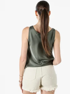 Solada Top donna smanicato con scollo a cascata in tessuto effetto raso - verde