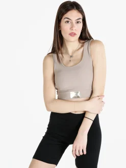 Solada Top donna sportivo a costine con coppe imbottite