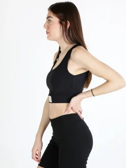 Solada Top donna sportivo a costine con coppe imbottite