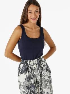 Solada Top girocollo da donna in viscosa tinta unita - blu