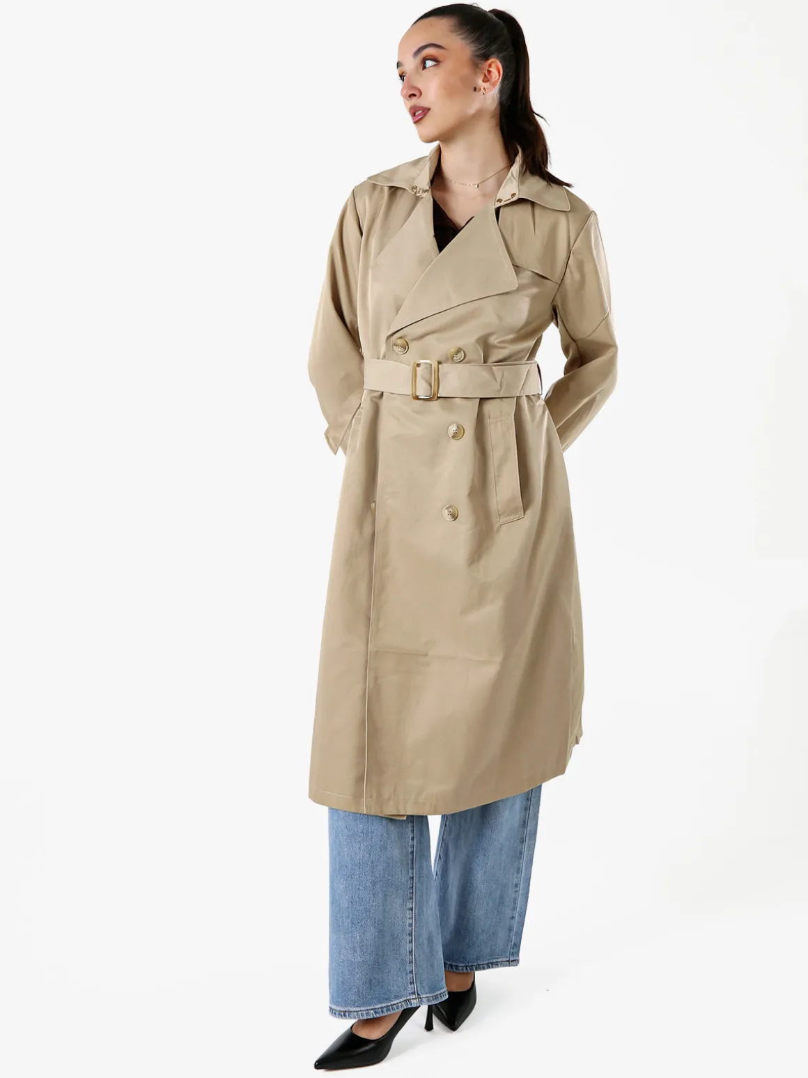 Solada Trench lungo da donna a doppiopetto con bottoni - khaki