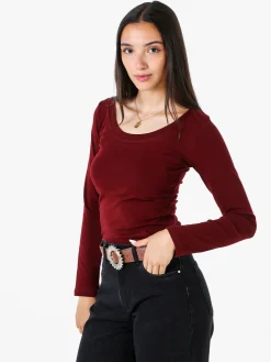 Solada T-shirt a maniche lunghe da donna in cotone - bordeaux