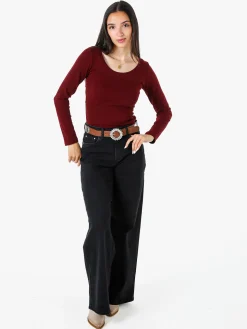 Solada T-shirt a maniche lunghe da donna in cotone - bordeaux