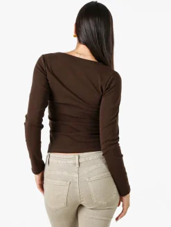 Solada T-shirt a maniche lunghe da donna in cotone - marrone
