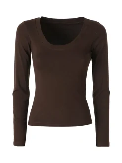 Solada T-shirt a maniche lunghe da donna in cotone - marrone