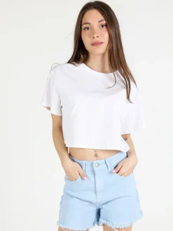 Solada T-shirt crop donna in cotone oversize
