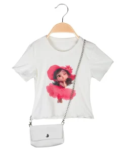 Solada T-shirt cropped da bambina con stampa e borsetta