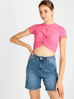 Solada T-shirt cropped da donna a costine