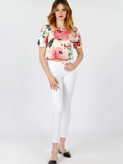 Solada T-shirt cropped fiorata con cerniera dietro