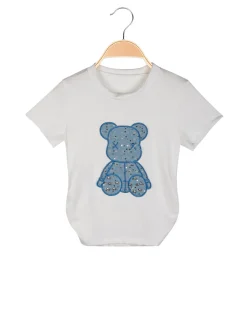 Solada T-shirt da bambina a costine con orsacchiotto in jeans