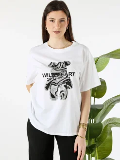 Solada T-shirt da donna in cotone con strass - bianco