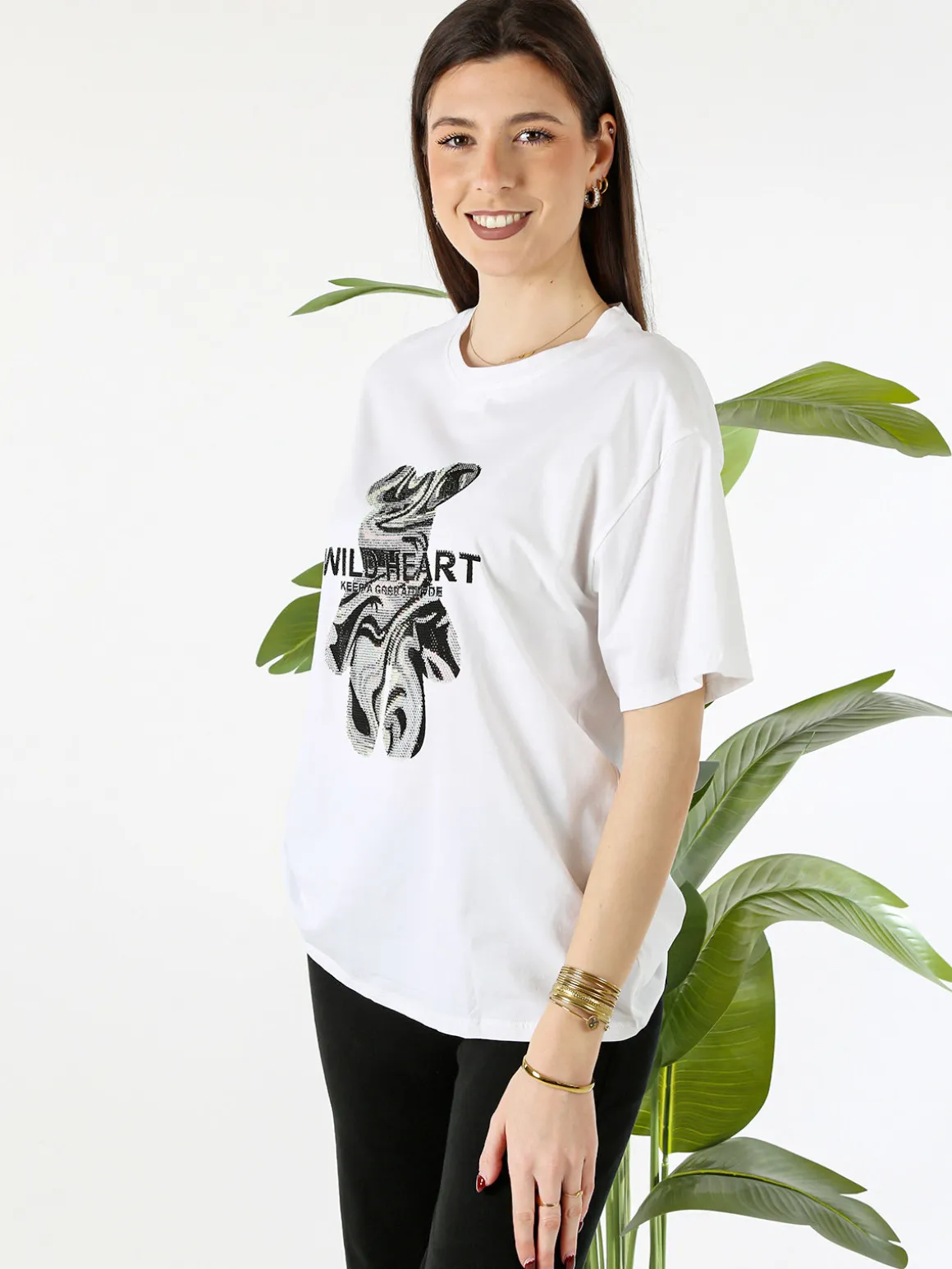 Solada T-shirt da donna in cotone con strass - bianco