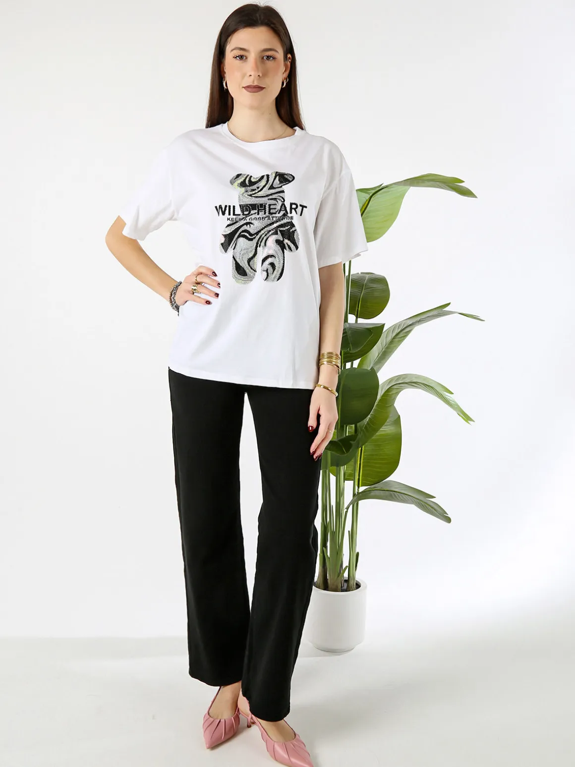 Solada T-shirt da donna in cotone con strass - bianco