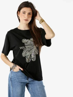 Solada T-shirt da donna in cotone con strass - nero