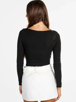 Solada T-shirt donna a maniche lunghe con scollo a barca - nero