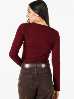 Solada T-shirt donna a maniche lunghe con scollo tondo - bordeaux