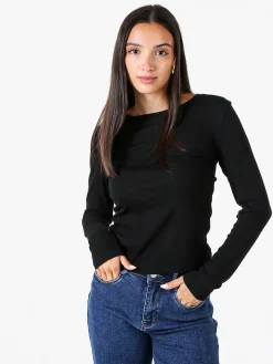 Solada T-shirt donna a maniche lunghe con scollo tondo - nero