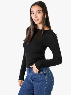 Solada T-shirt donna a maniche lunghe con scollo tondo - nero