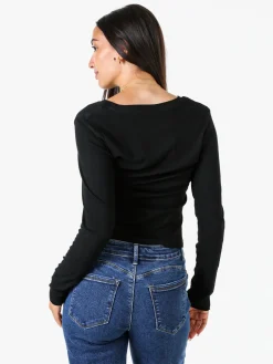 Solada T-shirt donna a maniche lunghe con scollo tondo - nero
