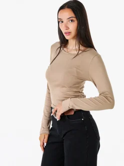 Solada T-shirt donna a maniche lunghe con scollo tondo - khaki