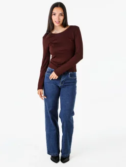 Solada T-shirt donna a maniche lunghe con scollo tondo - moro