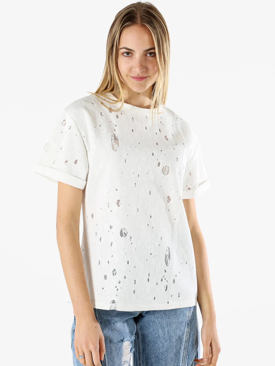 Solada T-shirt donna con dettagli in pizzo - bianco