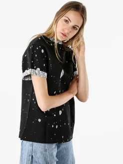 Solada T-shirt donna con dettagli in pizzo - nero