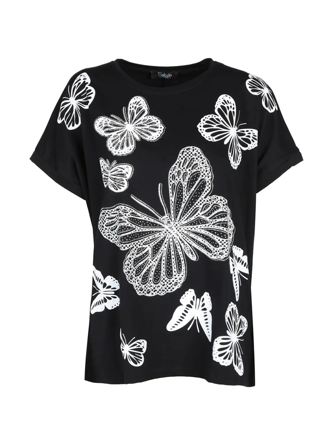 Solada T-shirt donna con stampa farfalle e dettagli strass