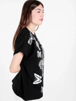 Solada T-shirt donna con stampa farfalle e dettagli strass