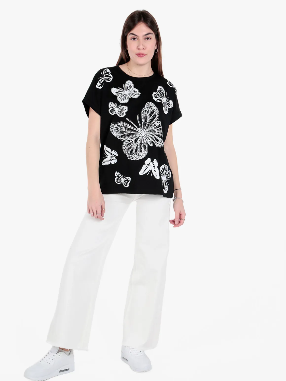 Solada T-shirt donna con stampa farfalle e dettagli strass