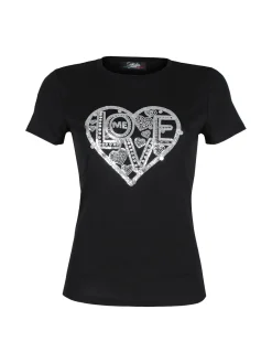 Solada T-shirt donna cuore con strass e paillettes