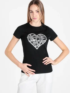 Solada T-shirt donna cuore con strass e paillettes