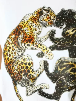 Solada T-shirt donna gioiello con strass e stampa disegno animali - bianco