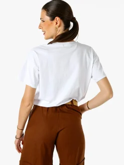 Solada T-shirt donna gioiello con strass e stampa disegno animali - bianco