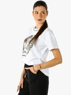 Solada T-shirt donna gioiello con strass e stampa disegno animali - argento