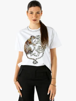 Solada T-shirt donna gioiello con strass e stampa disegno animali - argento