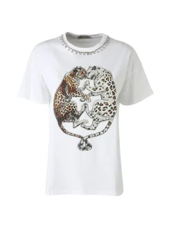 Solada T-shirt donna gioiello con strass e stampa disegno animali - argento