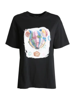 Solada T-shirt donna girocollo con stampa mongolfiera e strass