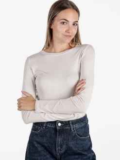 Solada T-shirt donna girocollo a maniche lunghe - beige