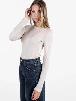 Solada T-shirt donna girocollo a maniche lunghe - beige