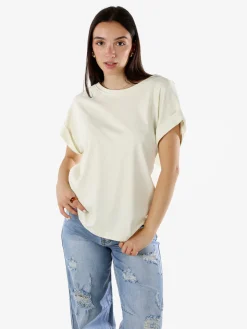 Solada T-shirt donna in cotone con giromaniche risvoltate - panna