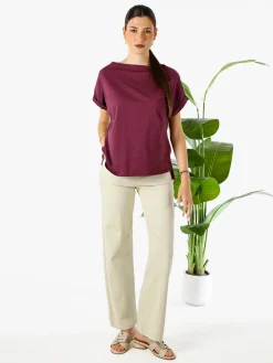 Solada T-shirt donna in cotone con scollo a barca - porpora