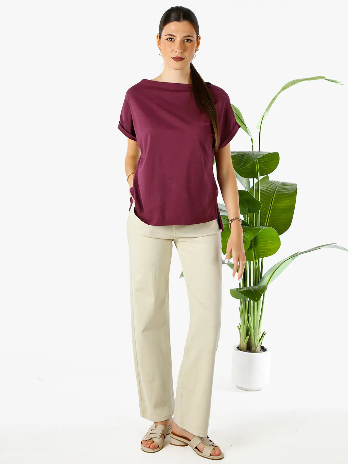Solada T-shirt donna in cotone con scollo a barca - porpora
